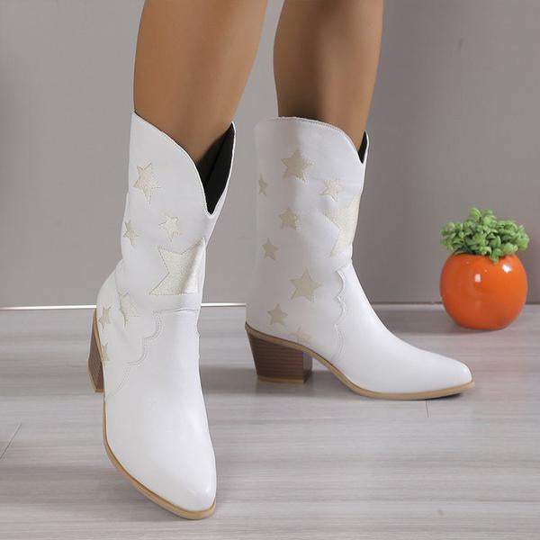 Women's Fashion Casual Star Chunky Heel Mid-calf Boots