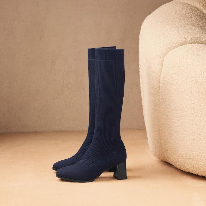 Square-Toe Water Repellent Wool Knee-High Boots