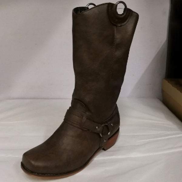 Women's Low Heel Knight Boots With Metal Buckle