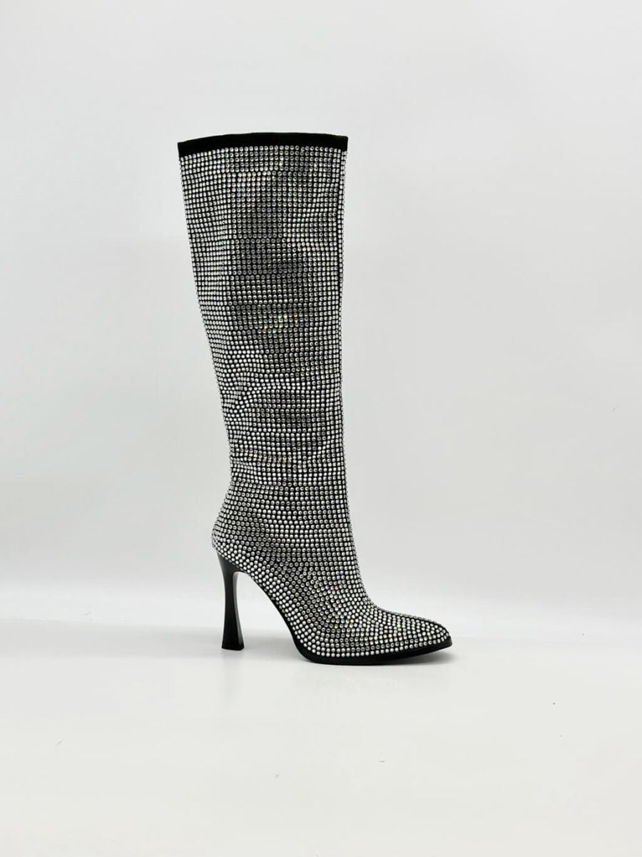 Rhinestone High-heeled Boots