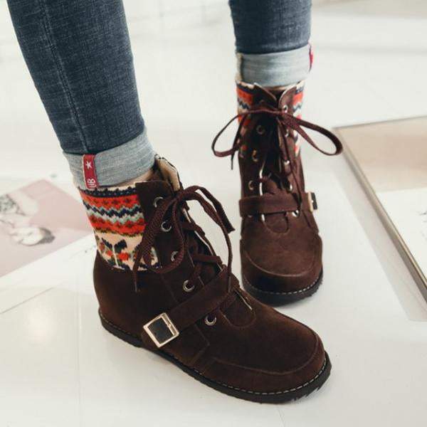 Women's Ethnic Style Belt Buckle Christmas Pattern Short Boots
