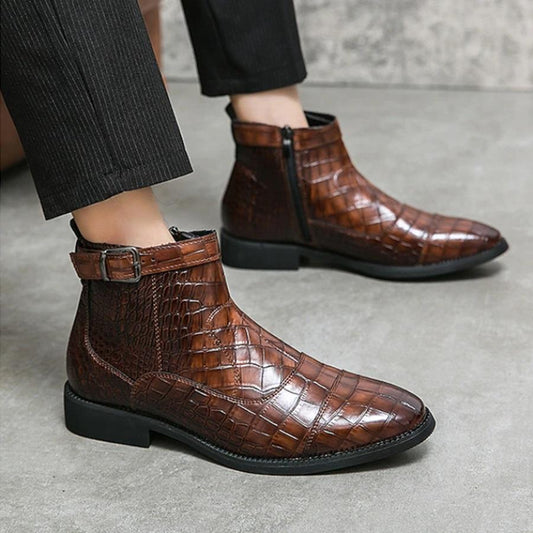 Men's Retro Crocodile Ankle Boots