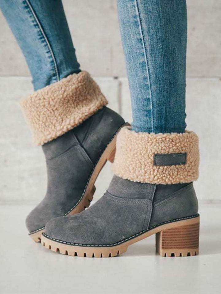 Warm Velvet Chunky Heel Snow Boots