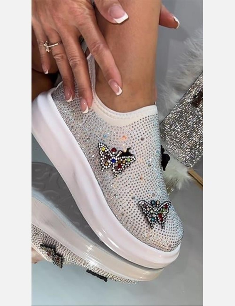 White Crystal Stone Sneakers