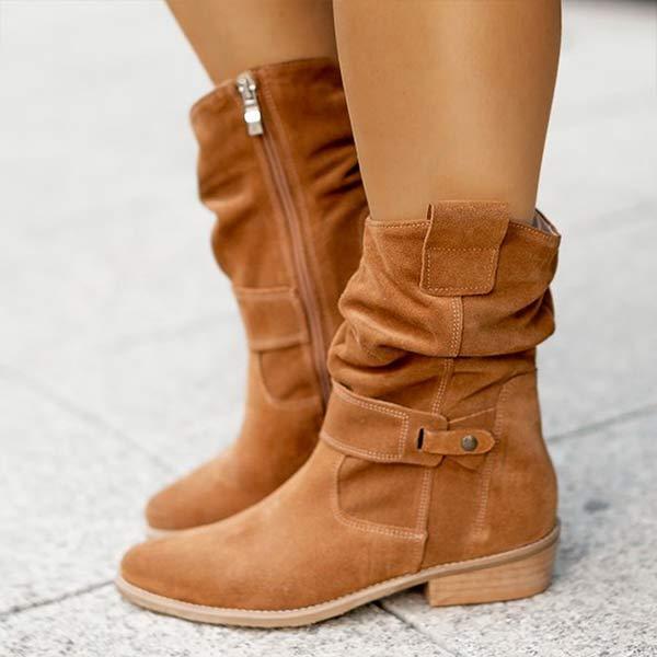 Women'S Low Heel Suede Boots