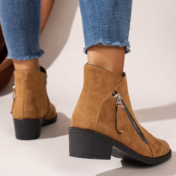Women's Suede Chunky Heel Short Boots