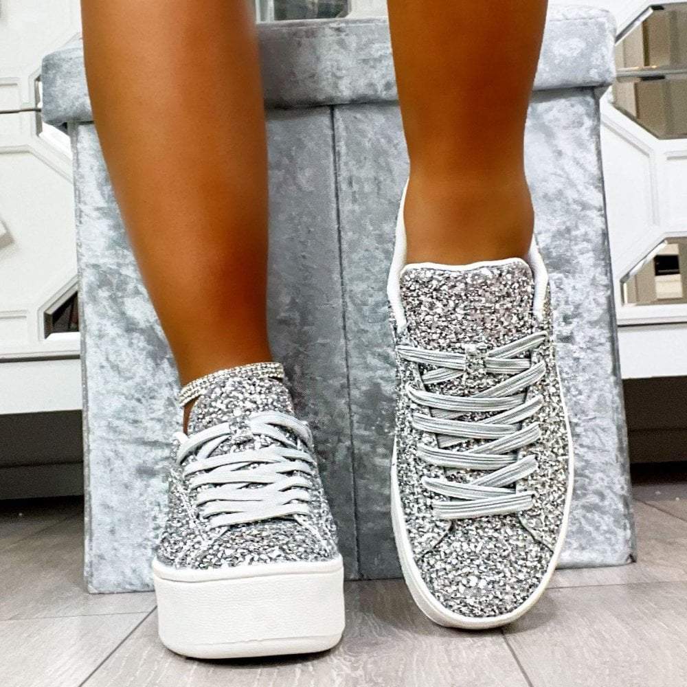 Silver Glitter Encore Wedge Trainers