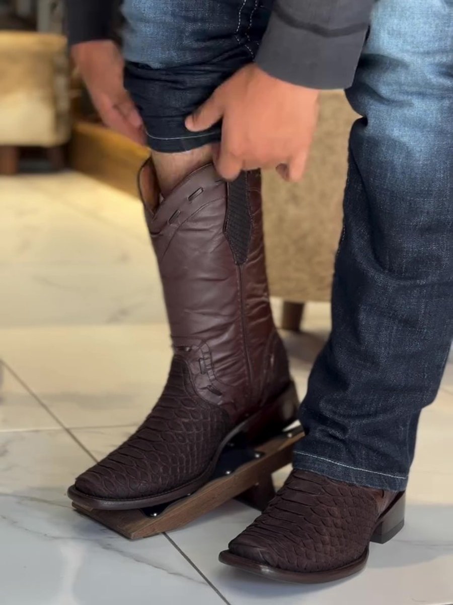 2024 Men's Python Leather Cowboy Boots