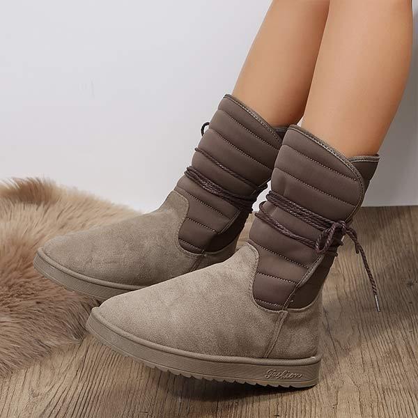 Women's Strappy Flat Heel Mid-Calf Snow Boots