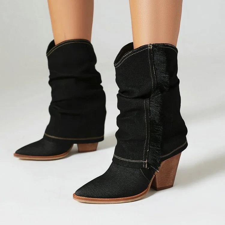 Casual Plain Denim Autumn Cowboy Boots