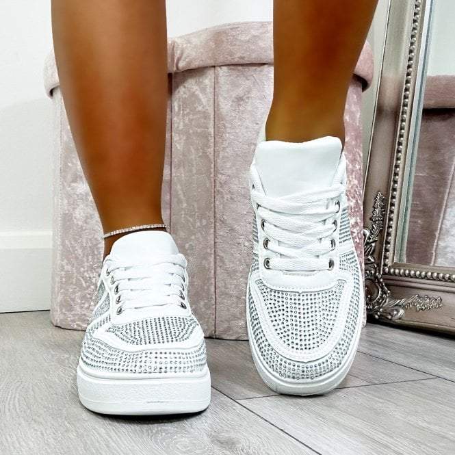 White Crystal Glossy Sneakers