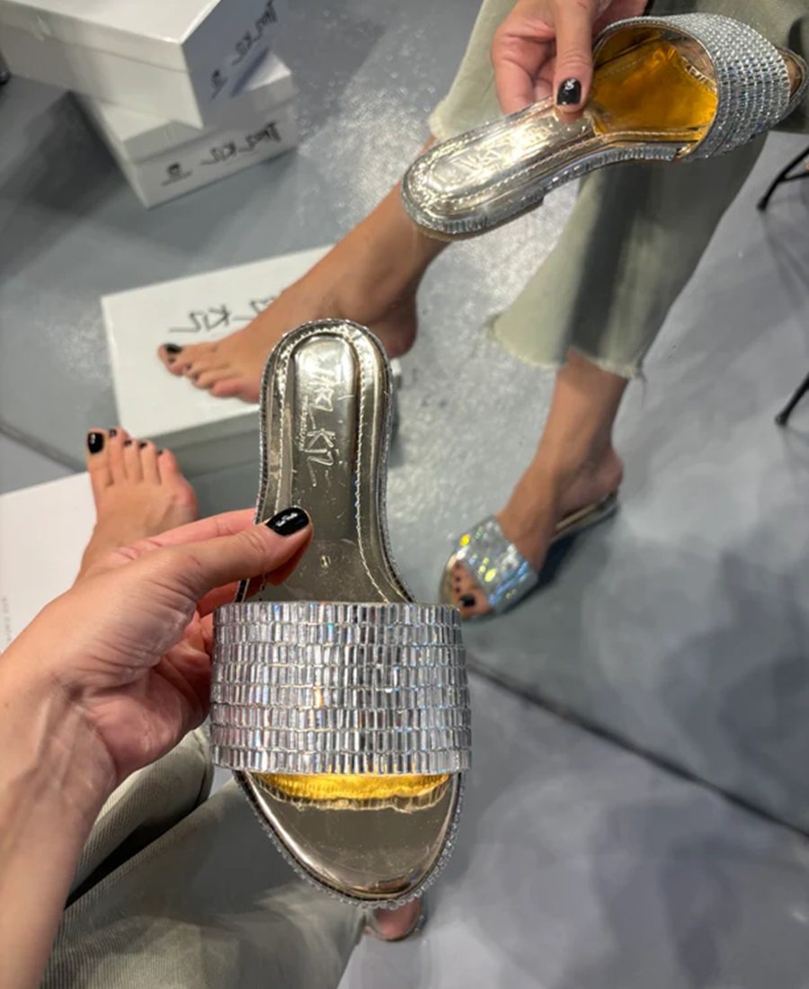 Silver Glitter Flat Slippers