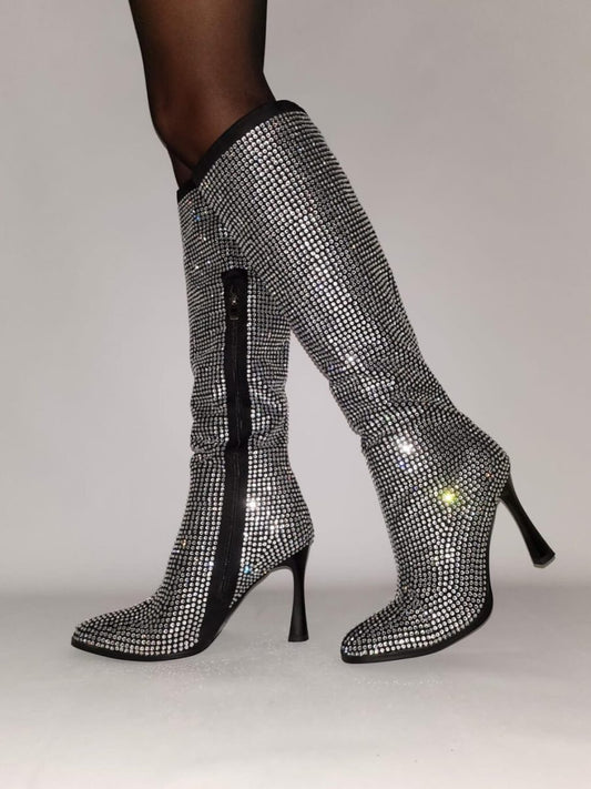 Rhinestone High-heeled Boots