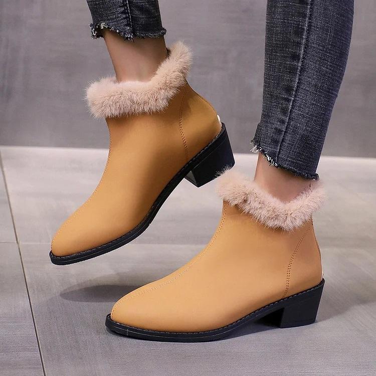 Winter Pu Plain Casual Cotton-Padded Boots