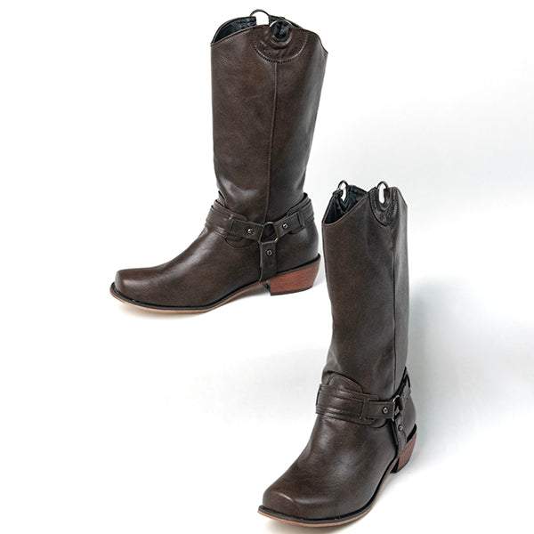 Women's Low Heel Knight Boots With Metal Buckle