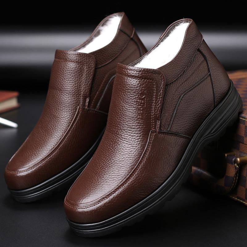 Men's Genuine Leather Comfort Shoes Fleece Lined Classic Business Loafers