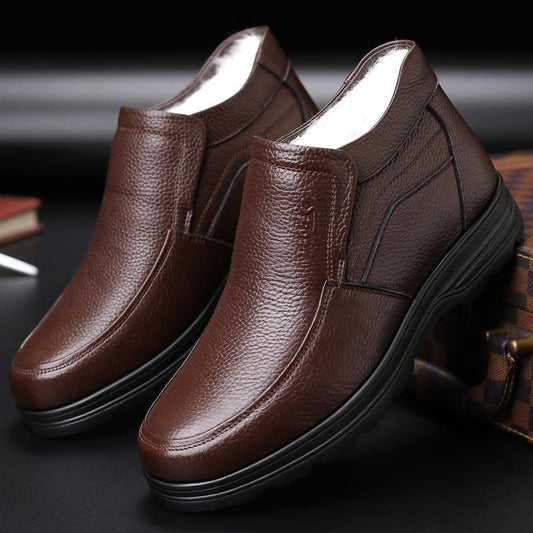 Men's Genuine Leather Comfort Shoes Fleece Lined Classic Business Loafers