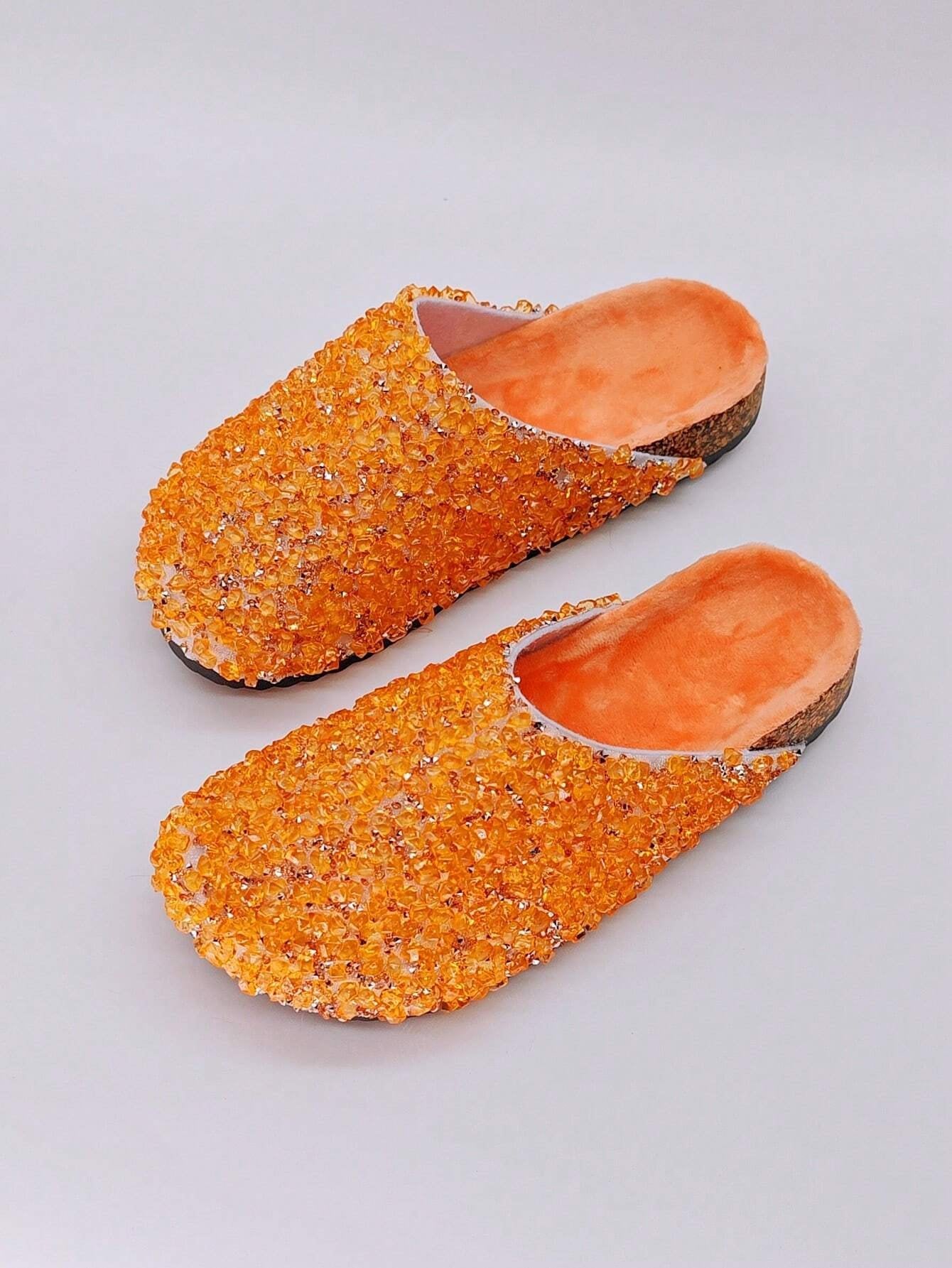 Women's Buckle Mules Slides With Rhinestone And Glitter Detailing