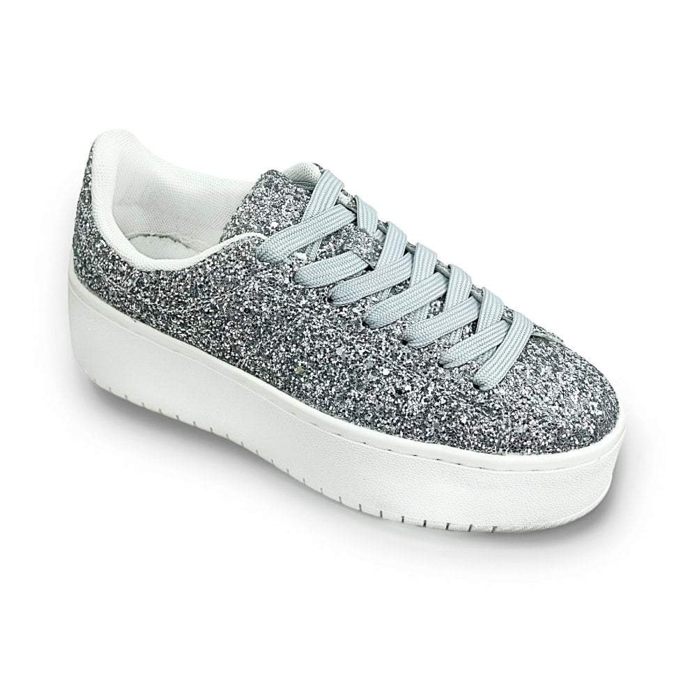 Silver Glitter Encore Wedge Trainers