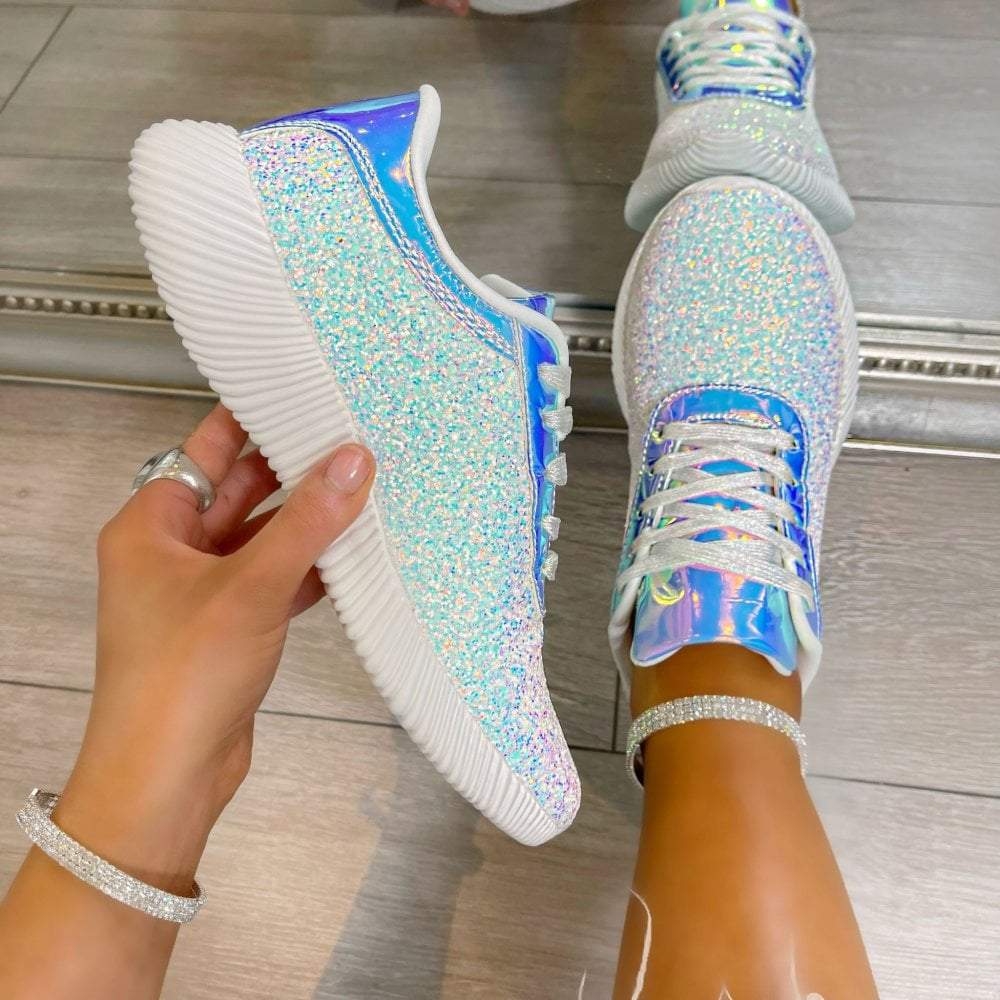 Glow White Crystal Glossy Sneakers