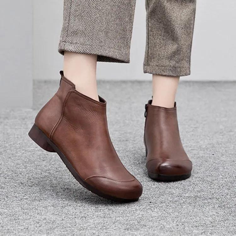 Women Fashion Square Toe Side Zip Retro Short Boots – Melldone