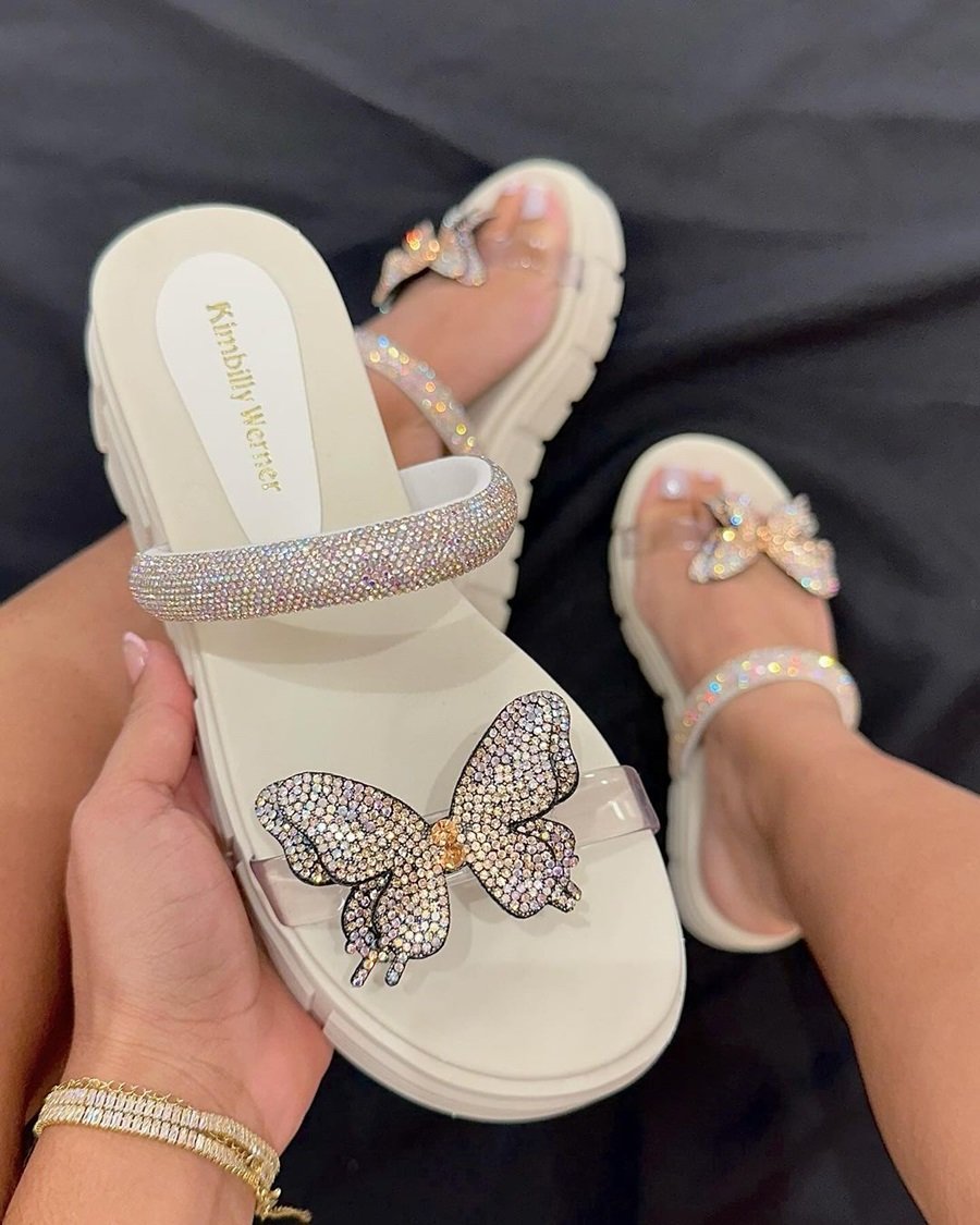 Butterfly-toe Rhinestone Slippers