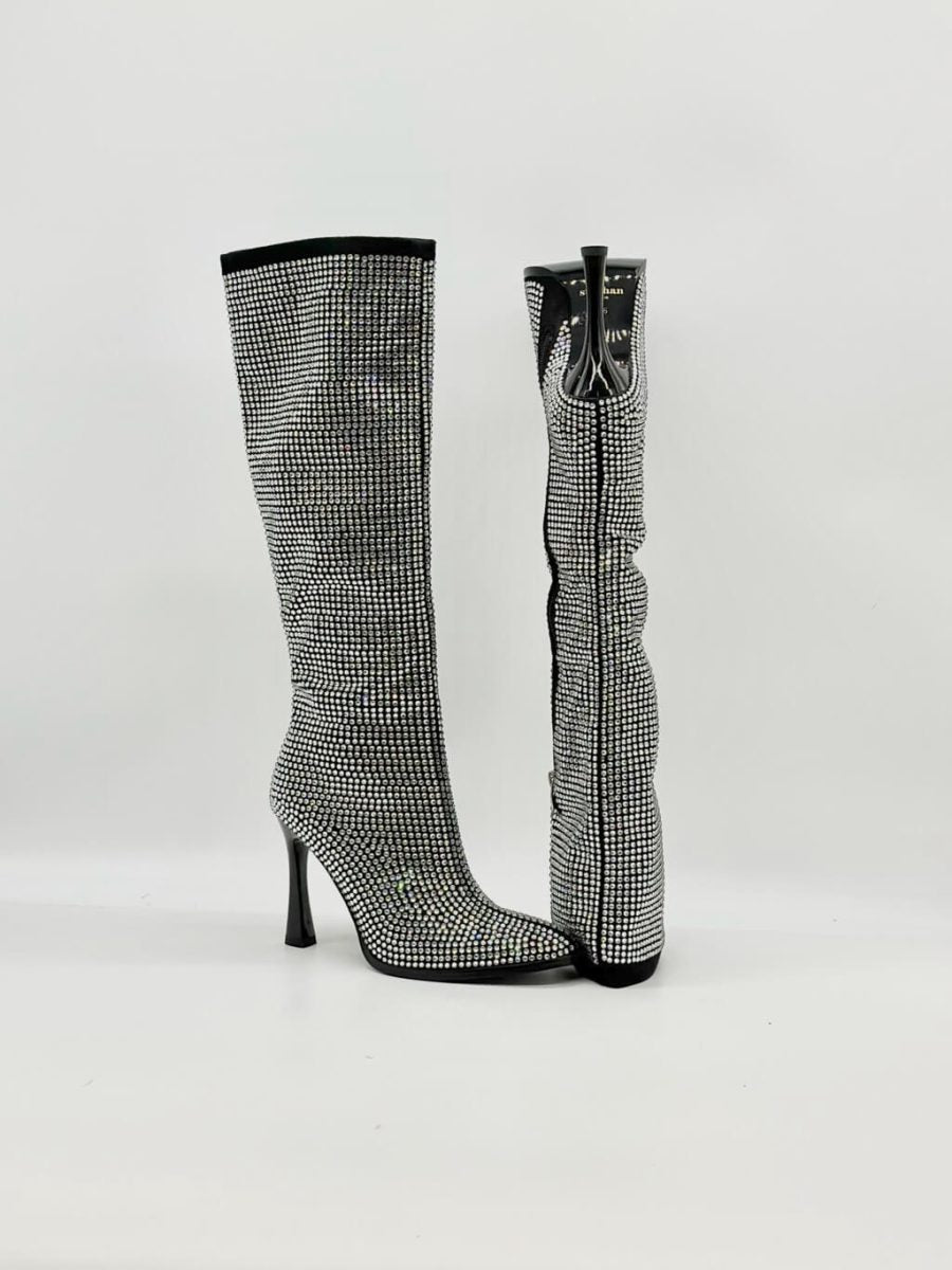 Rhinestone High-heeled Boots