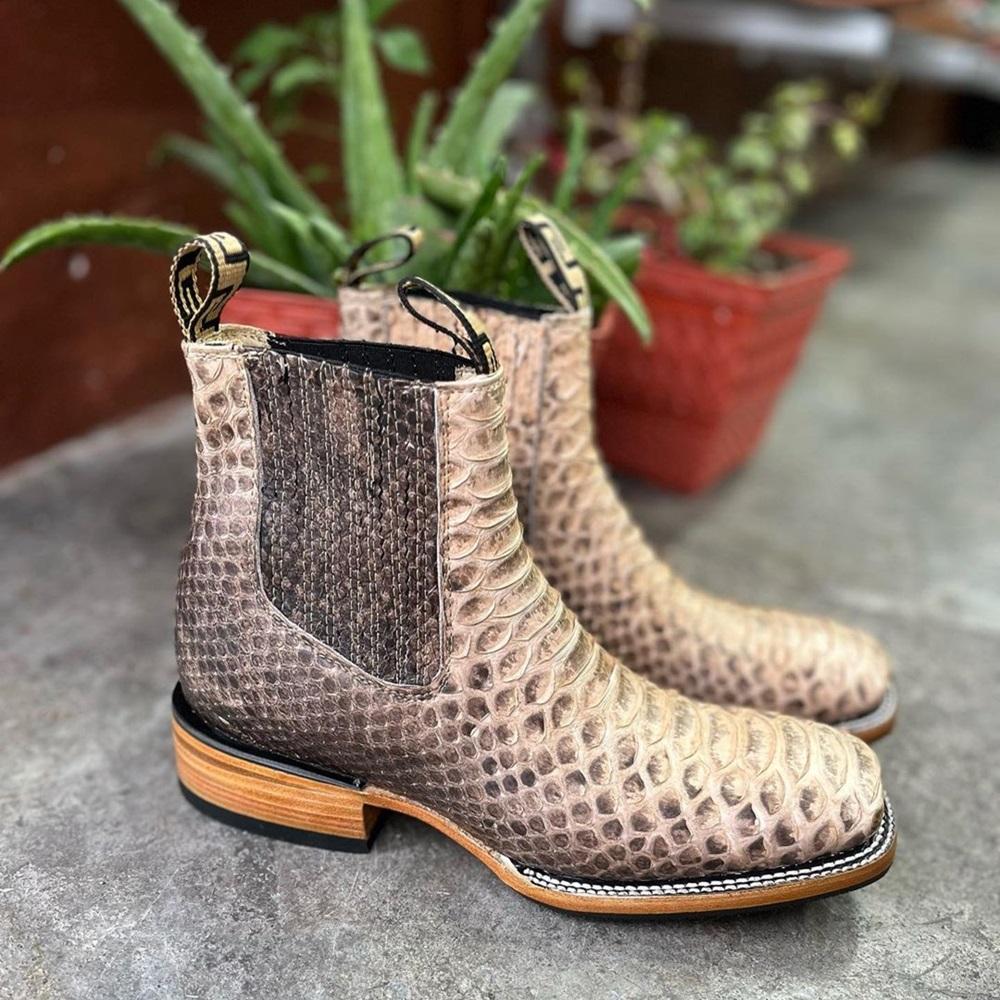 2024 Men's Handmade Crocodile Leather Square Toe Chelsea Boots