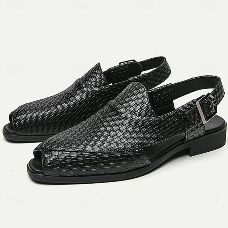 Men's Black Woven Leather Sandals