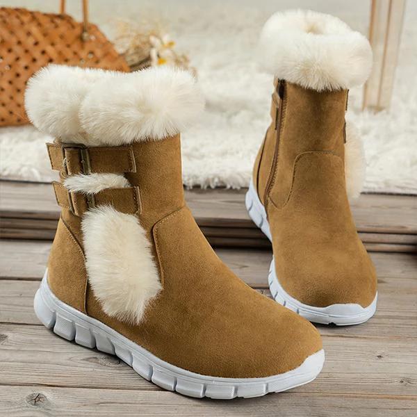 Women's Casual Belt Buckle Plush Thick Sole Snow Boots