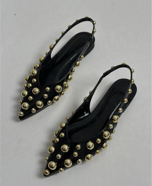 Black Mİla Gold Tocked Shoes