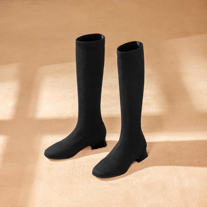 Square-Toe Water Repellent Wool Knee-High Boots