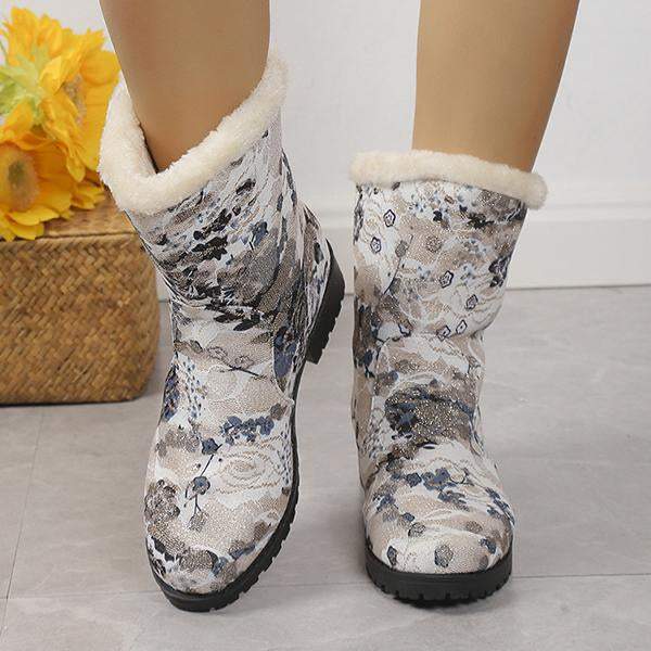 Women's Casual Printed Flat Plush Snow Boots