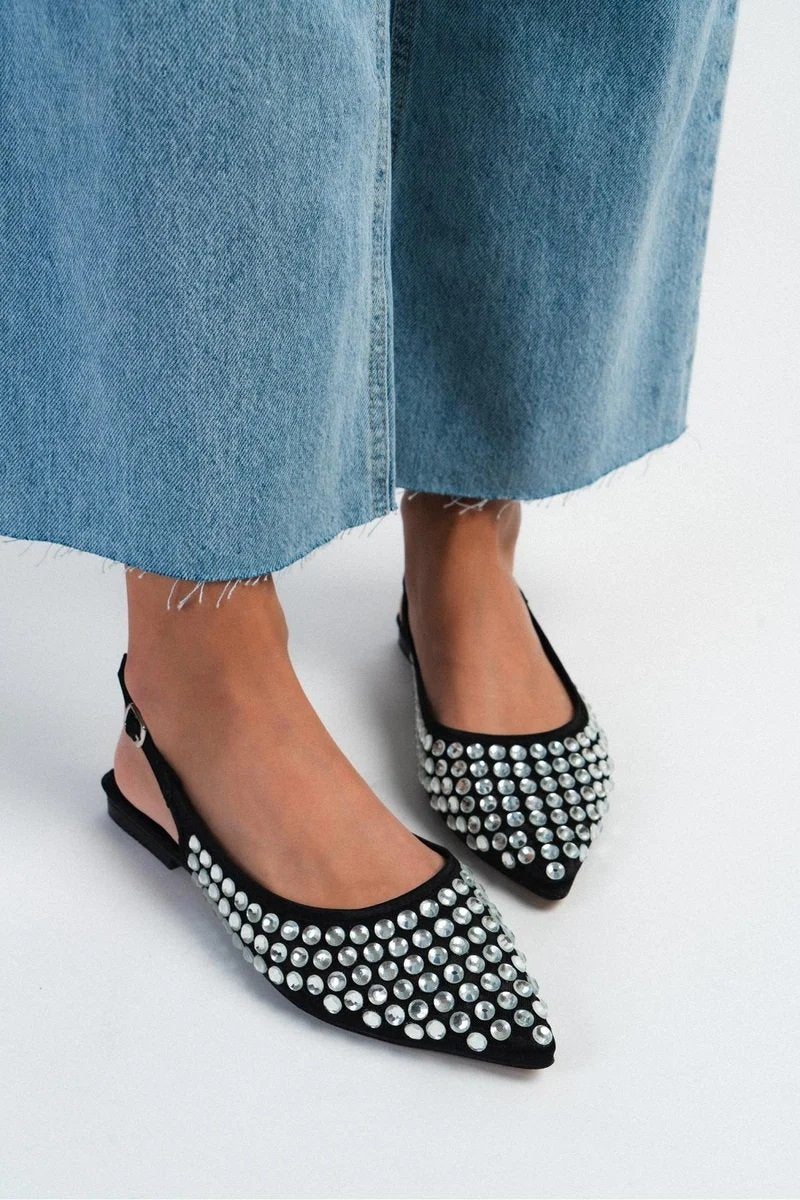 Promise Stone Detail Ankle Tie Short Heel Loafers