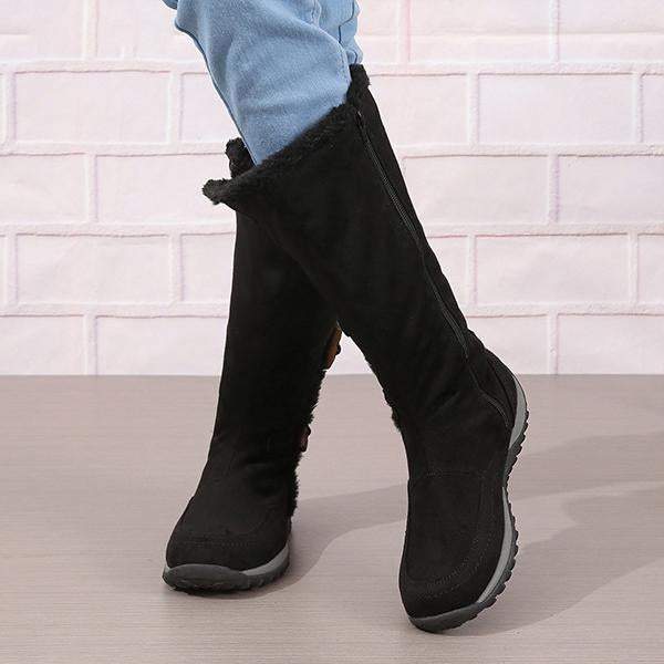 Women's Retro Button Flat Plush Snow Boots