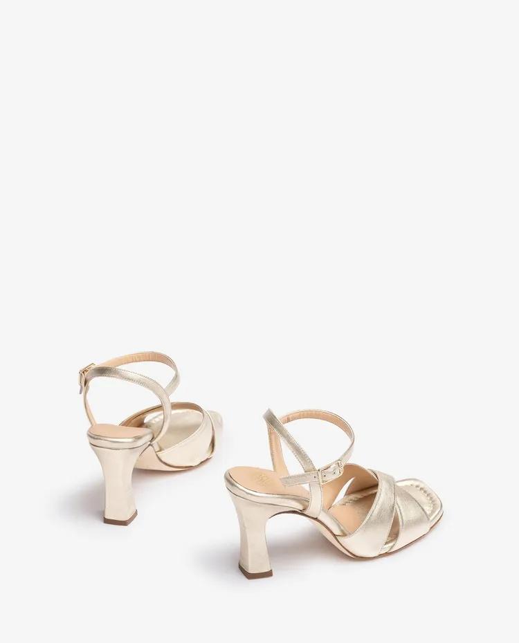 Champagne Leather Ankle-Strap Sandals