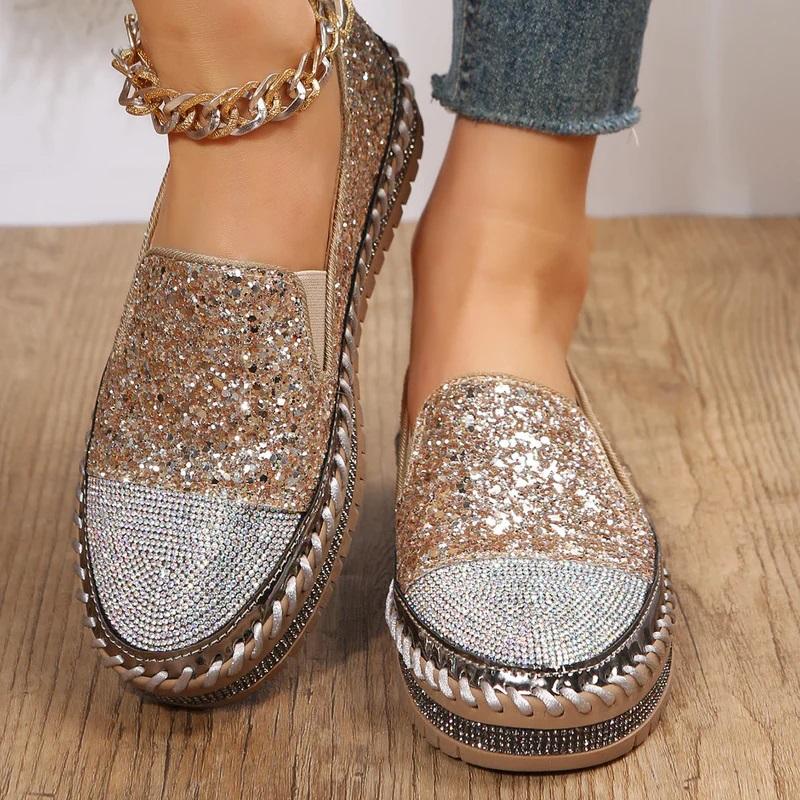 Women 2023 Spring New Loafers Thick Bottom Flat Rhinestone Fashion Women's Shoes