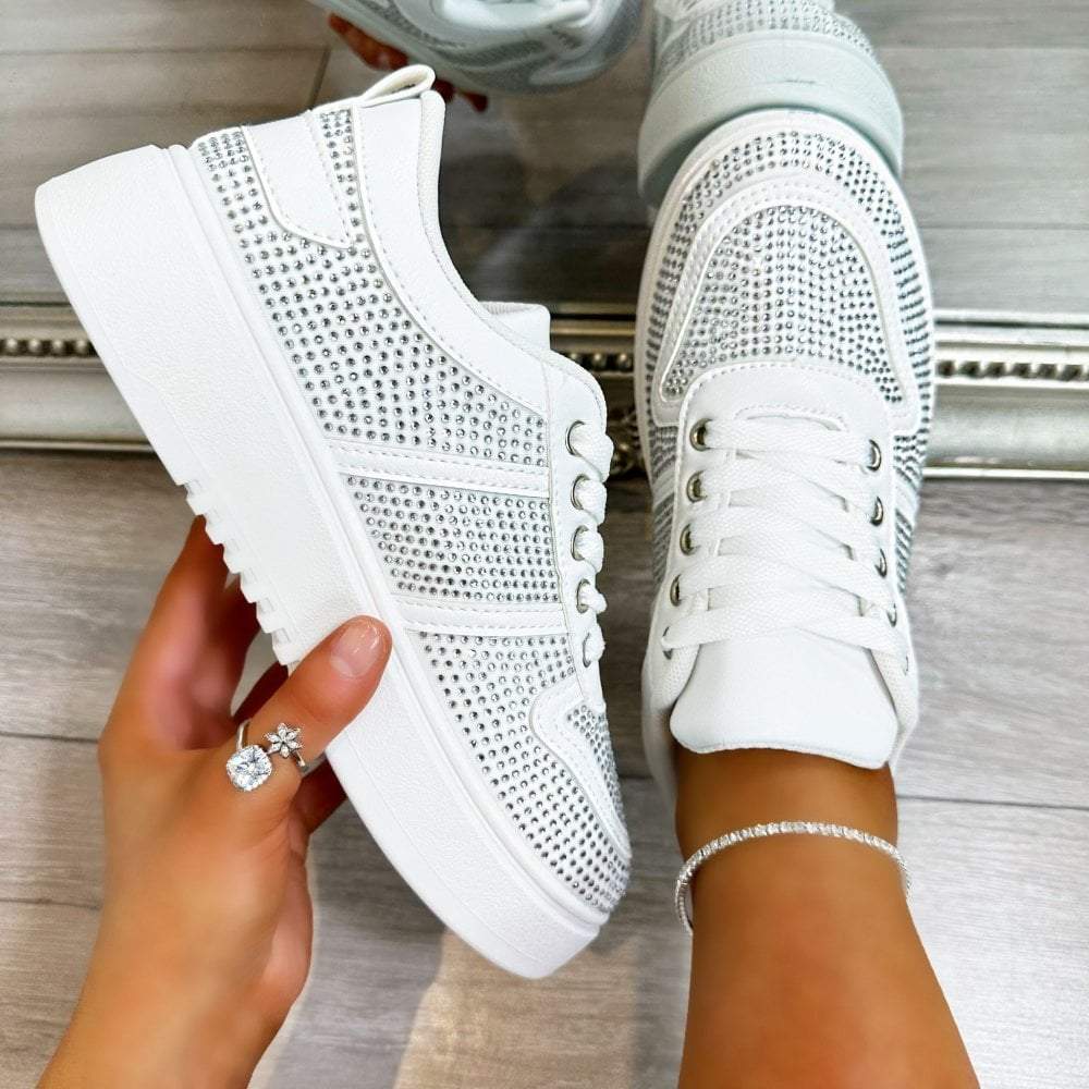 White Crystal Glossy Sneakers