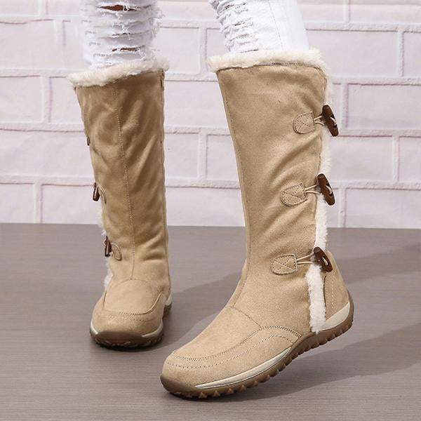 Women's Retro Button Flat Plush Snow Boots