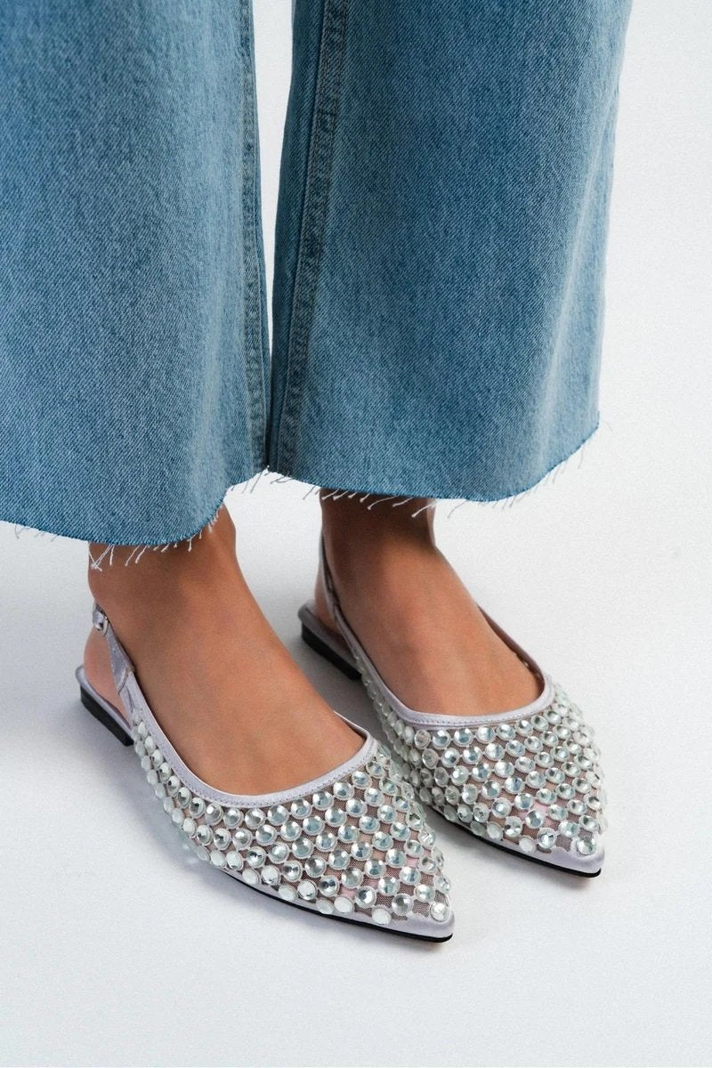 Promise Stone Detail Ankle Tie Short Heel Loafers