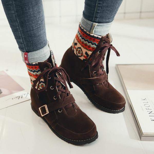 Women's Ethnic Style Belt Buckle Christmas Pattern Short Boots