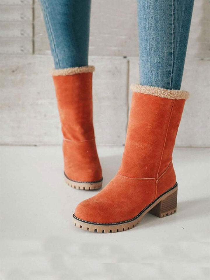 Warm Velvet Chunky Heel Snow Boots