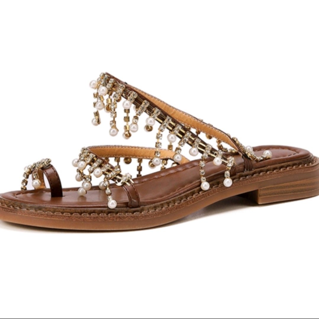 Women's Rhinestone Toe Flat Sandals