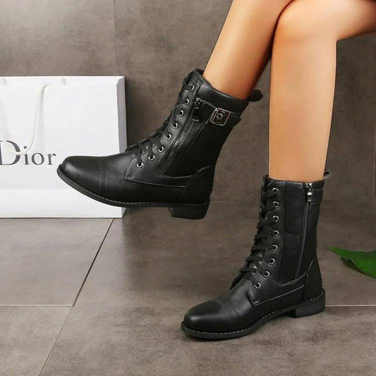 Women's Round Toe Side Zipper Genuine Leather Orthopedic Boots