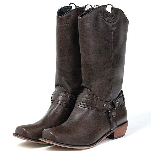 Women's Low Heel Knight Boots With Metal Buckle