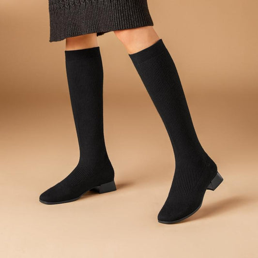 Square-Toe Water Repellent Wool Knee-High Boots