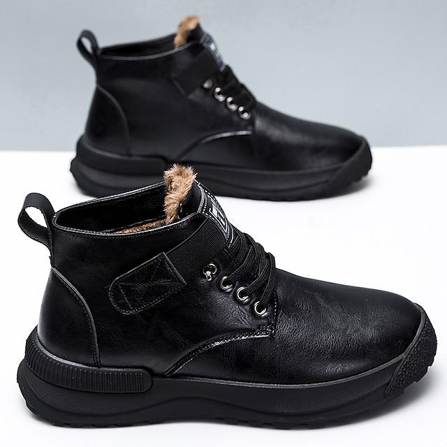 Men's PU Waterproof Lace-up Casual Winter Boots