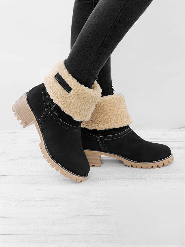 Warm Velvet Chunky Heel Snow Boots