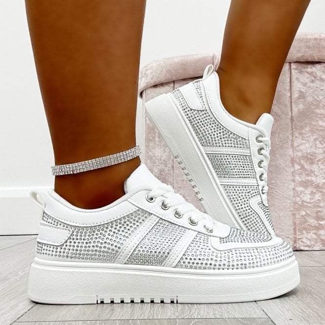 White Crystal Glossy Sneakers