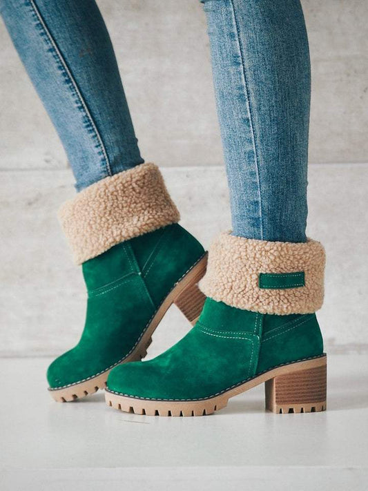 Warm Velvet Chunky Heel Snow Boots